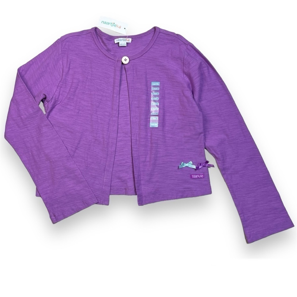 Naartjie Girls 9 Essential Slub-Knit Cardigan Purple Chalk Kids Boutique NWT